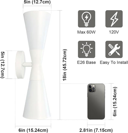 Modern Indoor Wall Sconce, Light Up and Down White Wall Sconce, Mid Century Indoor Wall Light Fixture, Hardwired Wall Mounted Lamp for Living Room, Bathroom, Bedroom, Hallway, 18 Inch