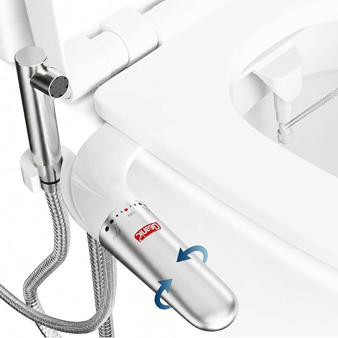 DEANIC 2-in-1 Bidet Attachment with Handheld Bath Bidet Sprayer, Ultra-Slim Adjustable Water Pressure Nozzle, Cold Water Non Electric Hand Sprayer for Toilet Seat (Sliver White)