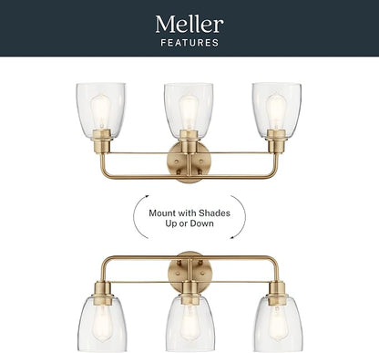 Kichler Meller 24.25 Inch 3 Light Vanity Light with Clear Glass Shades in Champagne Bronze for Bathroom or Powder Room, (24.25" W x 11.25" H x 7" D) 55102CPZ
