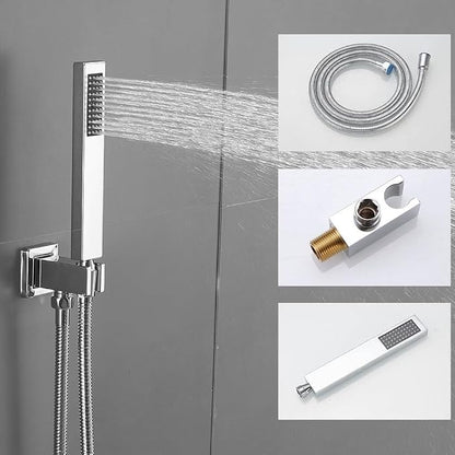 Polished Chrome Rain Shower System Tub Shower Faucet Set 12 Inch Square Rainfall Shower Head with Handheld Sprayer and Tub Spout Rough-in Valve Shower Mixer Combo Kit