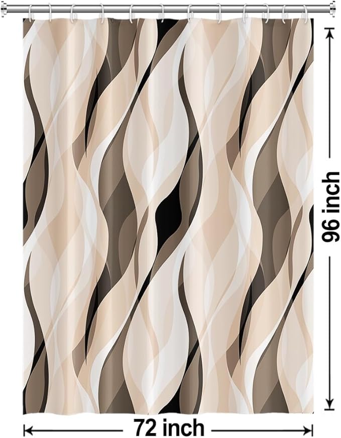 Cream Shower Curtain, Modern Abstract Cream and Grey Striped Shower Curtain Set for Bathroom Waterproof Polyester Shower Curtain with Hooks, 72x96 Inch