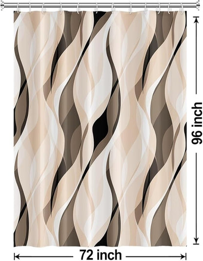Cream Shower Curtain, Modern Abstract Cream and Grey Striped Shower Curtain Set for Bathroom Waterproof Polyester Shower Curtain with Hooks, 72x96 Inch