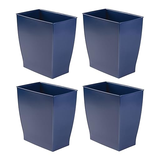 iDesign Small Plastic Bathroom Trash Can, Slim Rectangle, 4-Pack, Navy Blue | Bedroom, Office, Dorm