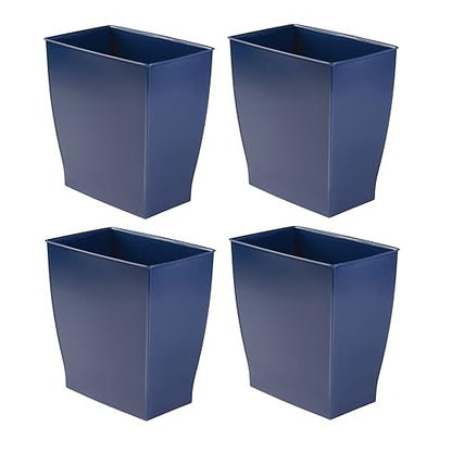 iDesign Small Plastic Bathroom Trash Can, Slim Rectangle, 4-Pack, Navy Blue | Bedroom, Office, Dorm