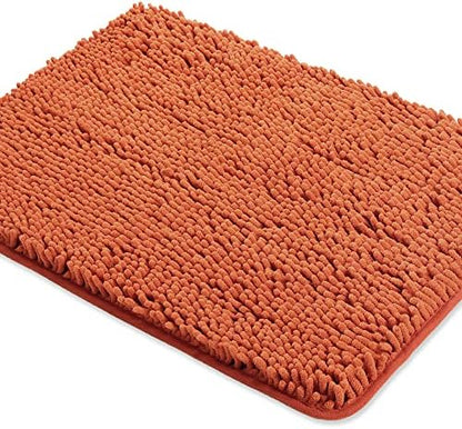 Yeaban Chenille Burnt Orange Bathroom Rug 17"x24", Non-Slip Rubber Backing