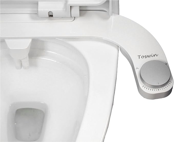 Left Handed Bidet Ultra Slim Left Hand Bidet Attachment with Dual Front & Rear Nozzles and Adjustable Water Pressure - Control Panel on Left Side-Silver Knob