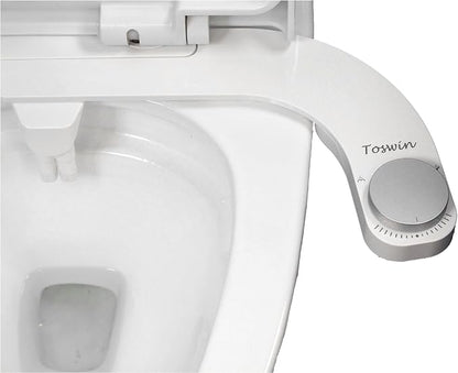 Left Handed Bidet Ultra Slim Left Hand Bidet Attachment with Dual Front & Rear Nozzles and Adjustable Water Pressure - Control Panel on Left Side-Silver Knob