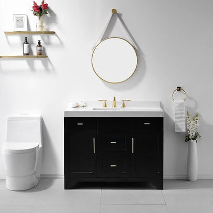 Widespread Brushed Gold 8 Inch 3 Hole 2-Handle Bathroom Faucet with Metal Pop-Up Drain Assembly, Low Arc Bathroom Sink Faucet, WF008-4-BG