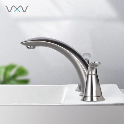 VXV Bathroom Faucet 3 Hole, 8 Inch Widespread Bathroom Sink Faucet for Lavatory Vanity with Pop-up Drain Brushed Nickel