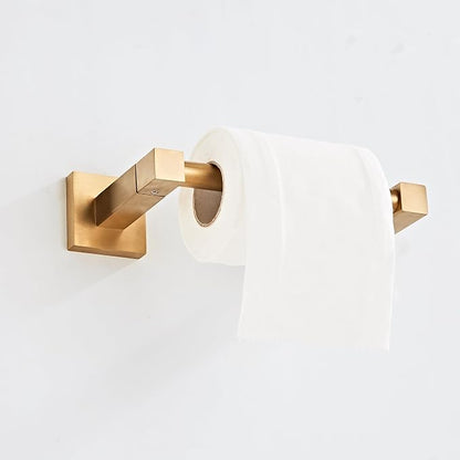 Brushed Gold Toilet Paper Holder Wall Mount, Bathroom Toilet Paper Holder for SUS 304 Stainless Steel, Double Post Pivoting Square Toilet Paper Roll Holder for Bathroom RV Paper Towels for TP