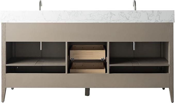 Vanity Art 72 inch Bathroom Vanity with Double Sink & Ceramic Top, Vanity Cabinet with Soft-Closing Doors, Drawers, Solid Wood Frame, Driftwood Gray, Brushed Nickle Handware