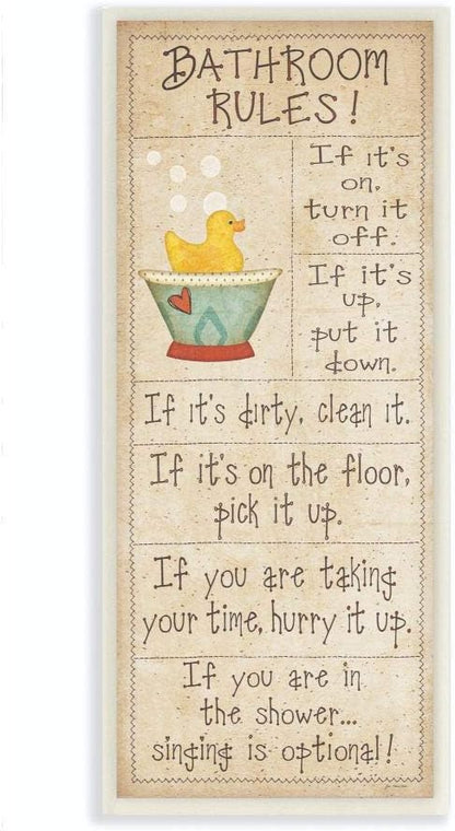 The Stupell Home Décor Collection Bathroom Rules Rubber Ducky Tall Bathroom Wall Plaque, 7 x 0.5 x 17, Proudly Made in USA