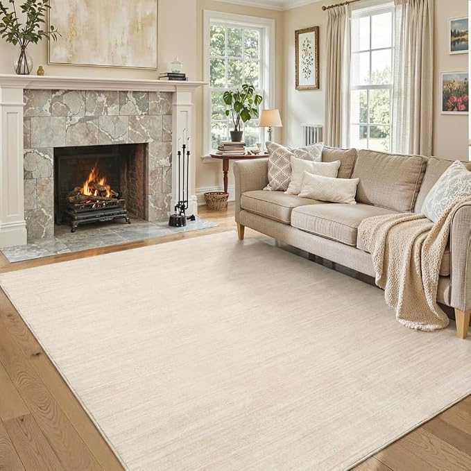 Garvee Washable Area Rug for Living Room 5x7 Modern Solid Color Rug, Beige | Non Slip Non Shedding Stain Resistant Neutral Low Pile Foldable Soft Rugs for Entryway Nursery Bedroom Dining Room