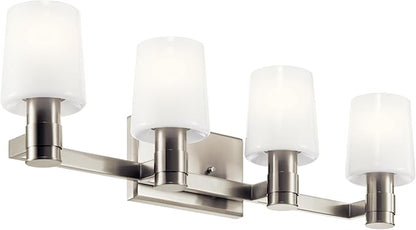 Kichler Adani 4-Light Vanity, Modern Light with Opal Glass in Brushed Nickel, Bathroom (8.25" x 30"), 55177NI