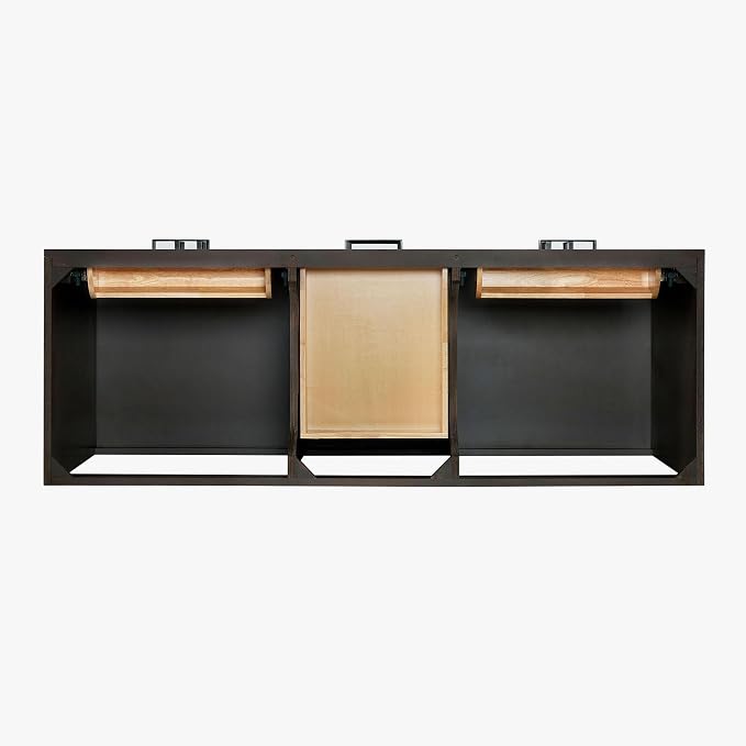 ARIEL Hepburn 60-inch Bathroom Vanity with Sink,Solid Wood, 1.5-inch Carbon Black Quartz Countertop, Double Rectangular Porcelain Sink, Soft Closing Doors, Dovetail Drawers, Brown Oak