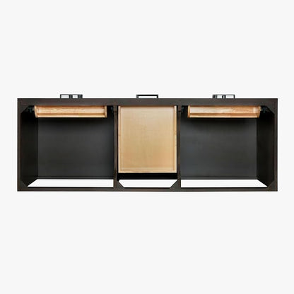 ARIEL Hepburn 60-inch Bathroom Vanity with Sink,Solid Wood, 1.5-inch Carbon Black Quartz Countertop, Double Rectangular Porcelain Sink, Soft Closing Doors, Dovetail Drawers, Brown Oak