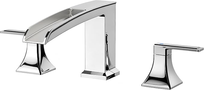 FORIOUS Roman Bathtub Faucet 3 Hole Deck Mount with 2 Handle Chrome | Tub Faucet for 3-Hole Set, 6-12" Centered Distance, Widespread Garden Bath Tub, Waterfall Spout, High Flow, Brass