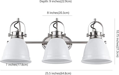 JONATHAN Y 25.5" White/Nickel 3-Light LED Vanity Light, Adjustable Wall Sconce for Bathroom Mirror, Farmhouse Bohemian Kitchen Light, Iron Black Bell Shade (JYL1116B)