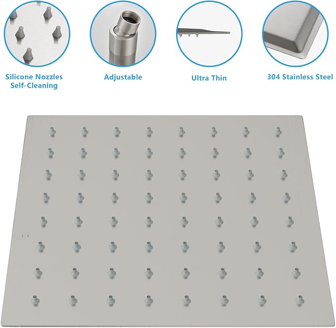 Lordear Rain Shower Heads High Pressure, Rainfall Showerhead for Bathroom Fixed Mount, 6 Inch Large Square High Flow Shower Head (Brushed Nickel)