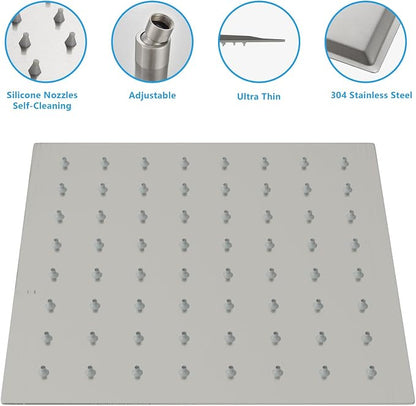 Lordear Rain Shower Heads High Pressure, Rainfall Showerhead for Bathroom Fixed Mount, 6 Inch Large Square High Flow Shower Head (Brushed Nickel)