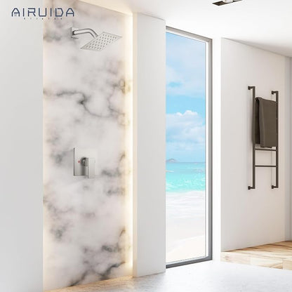 Airuida Shower Faucet Set,4 Inch Shower Valve Kit,Brushed Nickel | Male Threads,Rough-in Valve Shower Trim Kit,Single Handle Control Shower Set