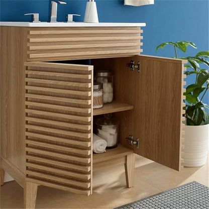 Modway Render Vanity Floor, 24 Inch, Oak/White Sink