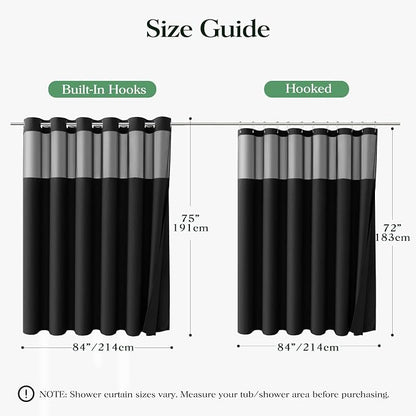 Black Hook Free Waffle Shower Curtain & Snap-in Fabric Liner,84x75 | Less Time to install, 3 in 1 Fabric Shower Curtain and Liner Set with Magnets, Extra Wide, Shower Curtains for Bathroom