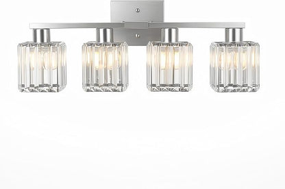 Crystal Bathroom Light Fixtures, 4-Light Brushed Nickel, Vanity Lights for Bathroom Over Mirror, Modern Bath Wall Sconce for Mirror Bedroom Living Room