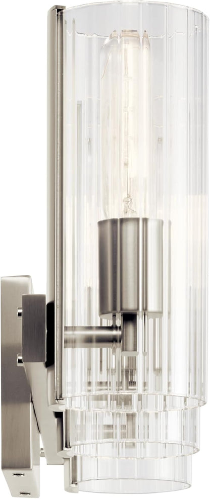 Kichler Jemsa 3 Light Vanity, Modern Light with Clear Fluted Glass in Brushed Nickel for Bathroom or Powder Room (9.75" x 22.75"), 55168NI
