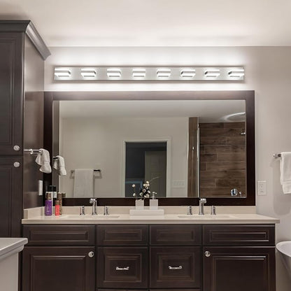 SOLFART Bathroom Light Fixtures Brushed Nickel Vanity Lights for Bathroom Above Mirror, 8 Light Led Lighting Fixture, Nickel Vanity Light, 61 Inch Vanity Light Over Mirror