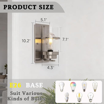 Brushed Nickel Modern Wall Sconces,Bathroom Light Fixture,10.2 in | E26 Base,modern wall sconces for hallways,stairs,bedroom,beside lights wall mounted