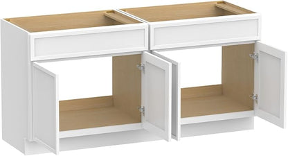 60 Inch Bathroom Vanity Base Only, Double Vanity Cabinet with Soft Closing Door, 2ea 30 inch Cabinet, Without Top,White