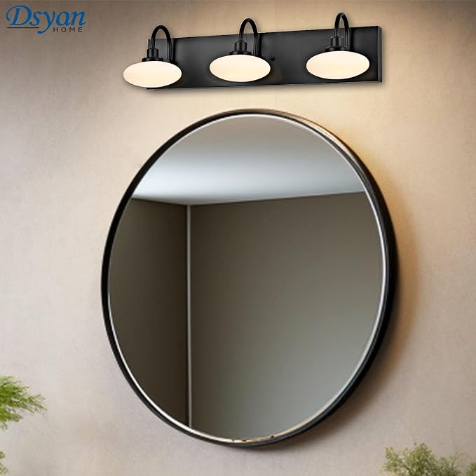 3-Light Matt Black Bathroom Vanity Light Fixture, LED Wall Sconce Over Mirror,Modern Vanity Light with Selectable Tempreture 3000K-6000K,Dimmable Mirror Light for Bathroom,Hallway, Cloakroom