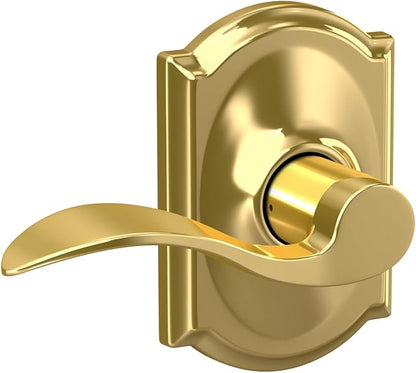 SCHLAGE Accent Lever with Camelot Trim Hall and Closet Lock in Bright Brass - F10 ACC 605 CAM
