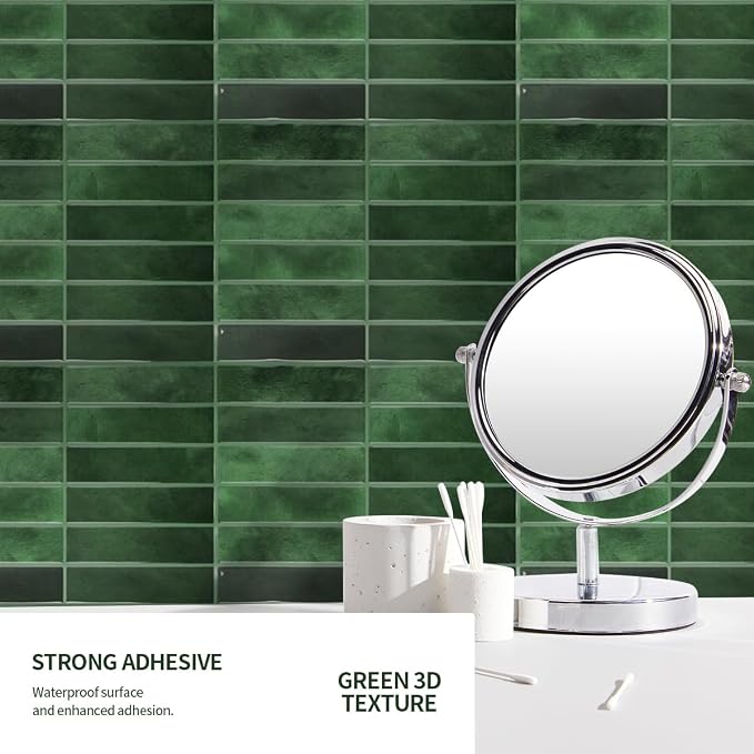 Peel and Stick Backsplash 3D Wall Tiles,Self-Adhesive,Oil Proof,Waterproof, Removable Wall Panels for Kitchen & Bathroom,Modern Design, Easy Install (10.7ft，12x9 inch,14 Pack) (Green)
