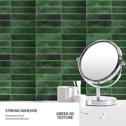 Peel and Stick Backsplash 3D Wall Tiles,Self-Adhesive,Oil Proof,Waterproof, Removable Wall Panels for Kitchen & Bathroom,Modern Design, Easy Install (10.7ft，12x9 inch,14 Pack) (Green)