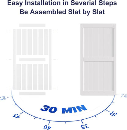SMARTSTANDARD 40" x 84" White Sliding Barn Door with 7FT Silver Hardware | Pre-Drilled Ready to Assemble, Waterproof PVC Coating, H-Frame