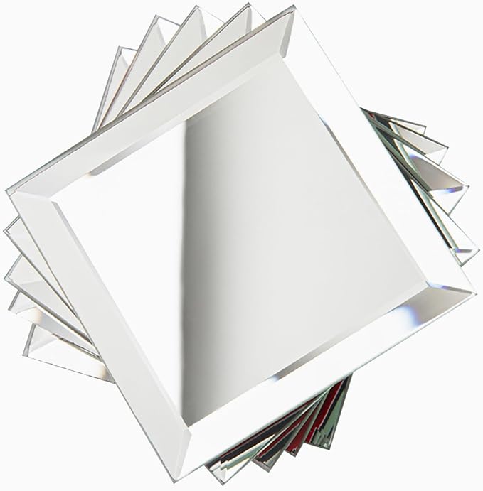 80 Pcs Beveled Mirror Tiles, 3 Inch Silver Square Mirror Glass Tiles for Kitchen Backsplash Bathroom Shower Wall, 5 SQ.FT