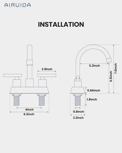 Airuida 4 Inch Centerset Matte Black Bathroom Sink Faucet | 2 Handle,with Pop Up Drain,Sink Faucet Bathroom