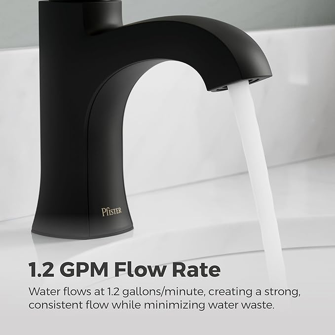 Pfister Vaneri Bathroom Sink Faucet, Single Control, 1-Handle, Single Hole, NSF Certified, Matte Black and Brushed Gold Finish, LF042VRIBBG