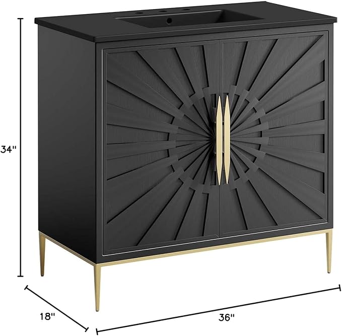 Modway Awaken Bathroom Vanity Cabinet, 36", Black Black