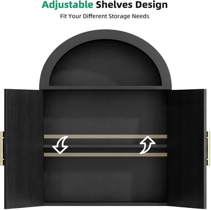 Kalrin Arched Wall Cabinet, Large Wood Bathroom Cabinet Wall Mounted Cupboard, Modern Floating Storage Cabinet with Door Adjustable Shelf, Wood Organizer Black