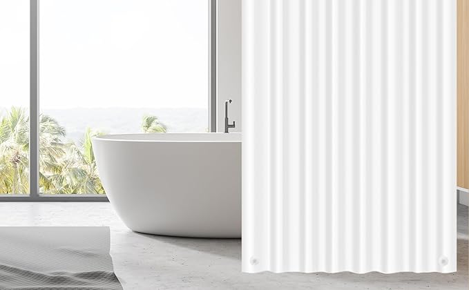 EHZNZIE Shower Curtain Liner Light Weight PEVA, Shower Liner 36x72 Inches, Waterproof, No Chemical Smell with 12 Rust Proof Metal Grommets for Bathroom Shower Curtain, White