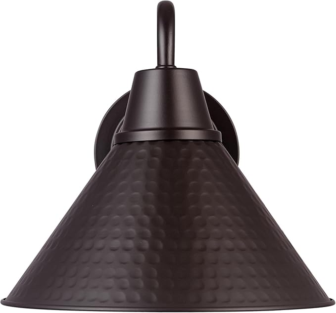 Globe Electric 60000013 1-Light Outdoor Wall Sconce, Bronze, 9" Warehouse Shade, Painted Gold Interior, Gooseneck Stem, Porch Light, Wall Lighting, Patio Décor