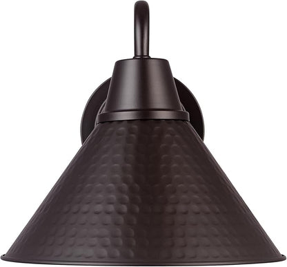 Globe Electric 60000013 1-Light Outdoor Wall Sconce, Bronze, 9" Warehouse Shade, Painted Gold Interior, Gooseneck Stem, Porch Light, Wall Lighting, Patio Décor
