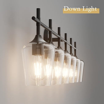 Ralbay Matte Black Bathroom Light fixtures 6-Lights Industrial Matte Black Finish with Clear Glass Vanity Lights Vintage Farmhouse Vanity Lighting for Bathroom