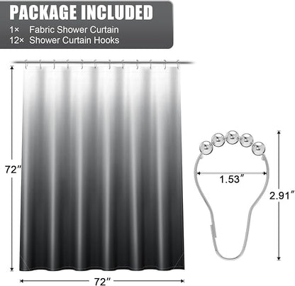 OLANLY Luxury Dark Grey and White Ombre Shower Curtain Sets with 12 Hooks, Waterproof and Washable Decorative Shower Curtains for Bathroom, 72x72 Inches
