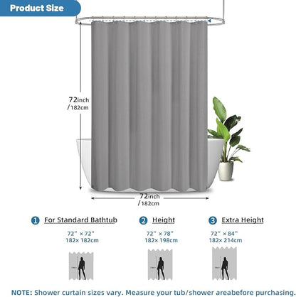 Waterproof Waffle Shower Curtain, No Liner Needed, 72x72 Inch Grey | Hotel-style waffle-weave fabric, built-in waterproof TPU backing, no separate liner needed, machine washable for bathroom use