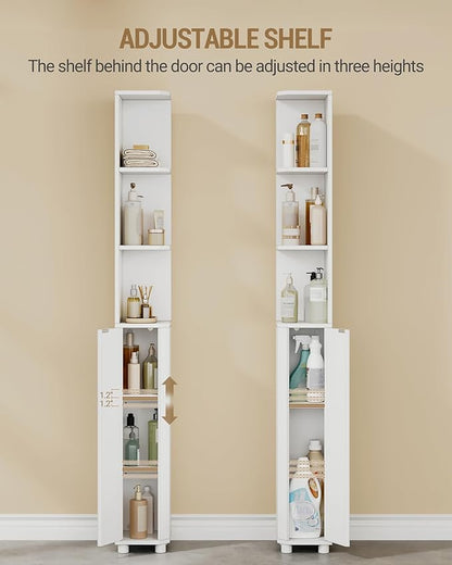 Corner Cabinet, Tall Bathroom Corner Cabinet with Doors, Narrow Storage Cabinets with Adjustable Shelves, Bathroom Organizers and Storage for Small Space, White BC30003X