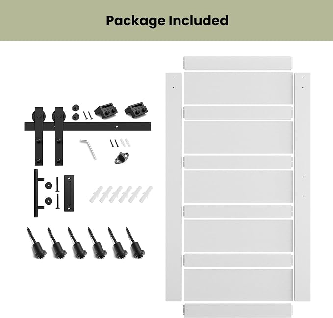 SMARTSTANDARD 48in x 84in Sliding Barn Door with 8FT Hardware Track Kit | Waterproof PVC Surface, Pre-Drilled Holes Easy to Assemble, Solid, MDF, White, 5-Panel